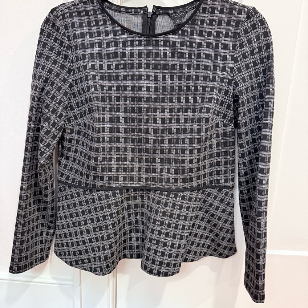 Ann Taylor Black and Gray Checkered Blouse